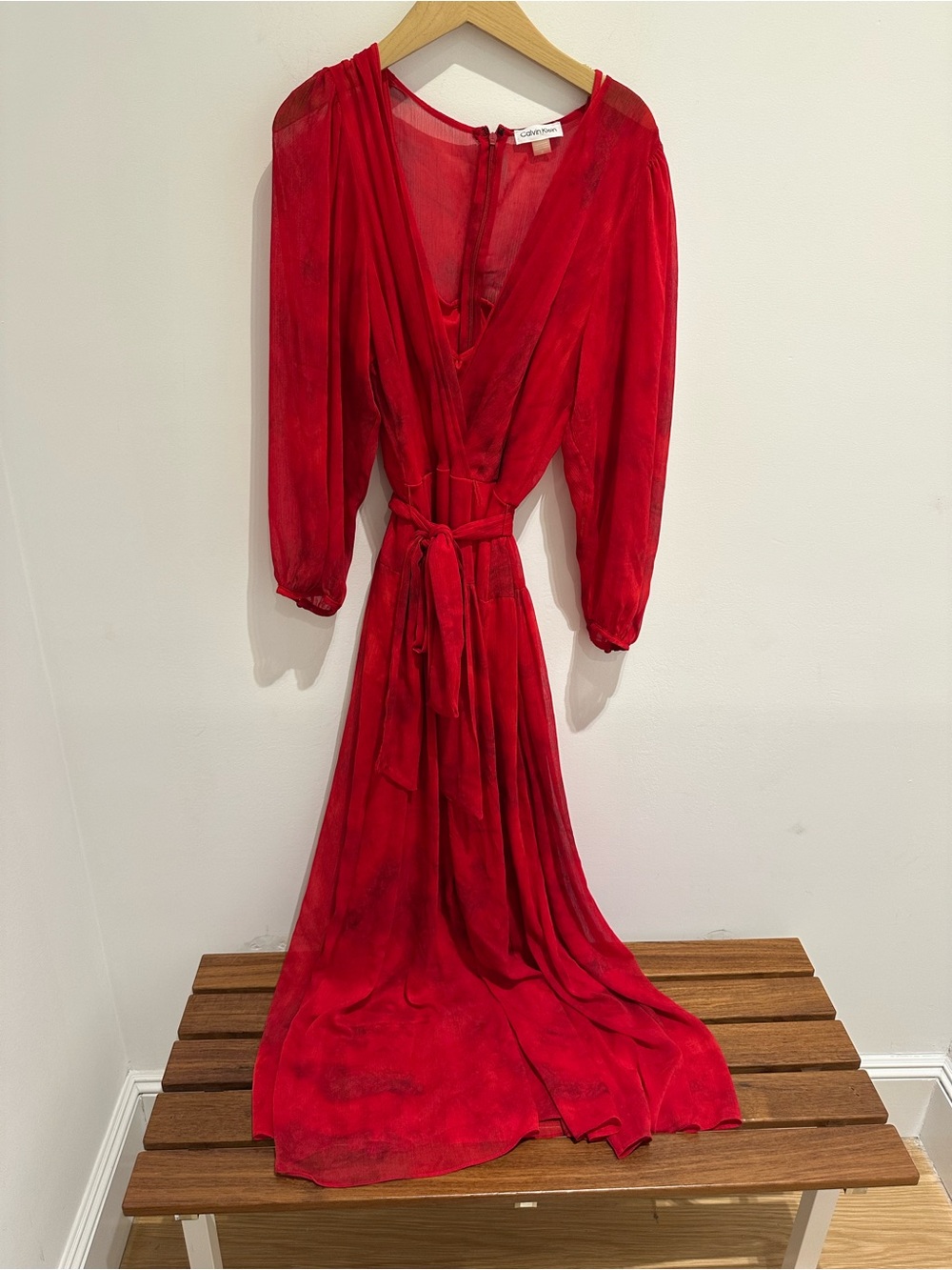 Calvin Klein Red Wrap Midi Dress 12